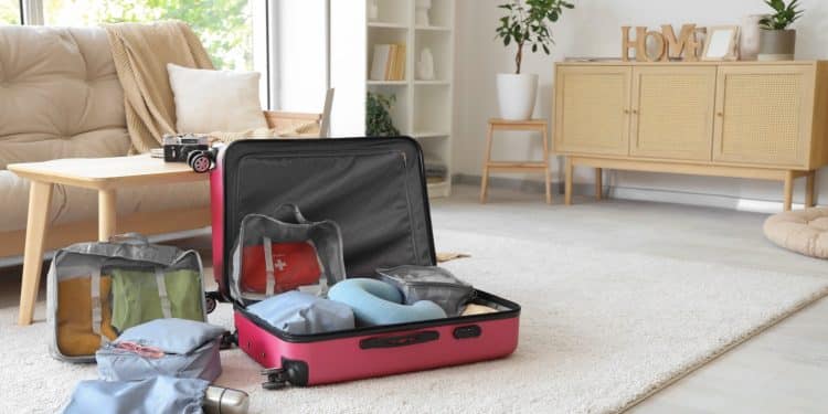 Open suitcase filled with packing cubes and compression bags, a visual example of travel hacks 2025 that balance organization with space savings.
