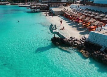 Ksamil beach scene while traveling to Albania.