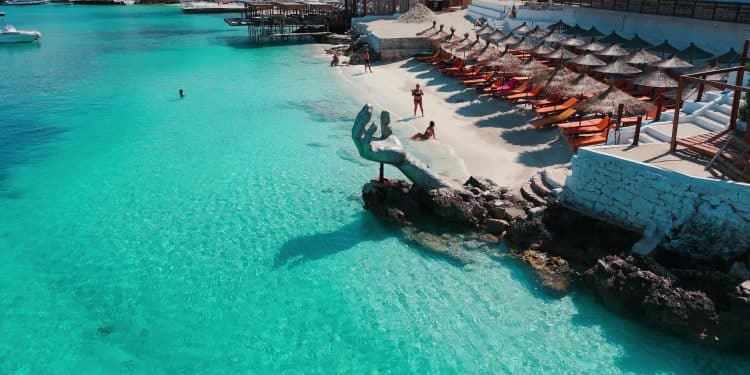 Ksamil beach scene while traveling to Albania.