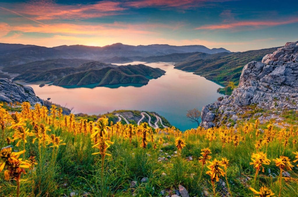 Mountain lake landscape during traveling to Albania.