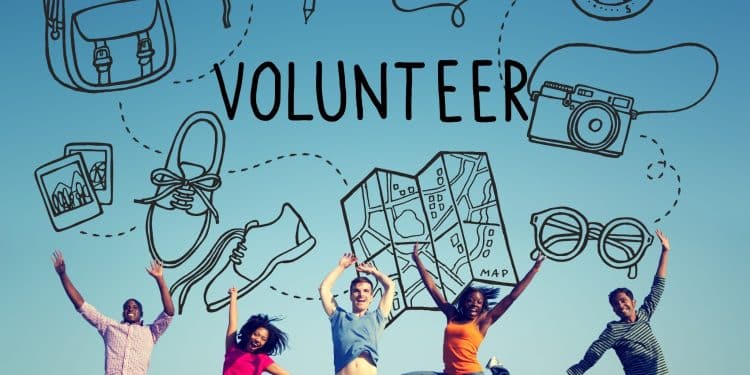 Group of travelers excited about volunteer travel programs.